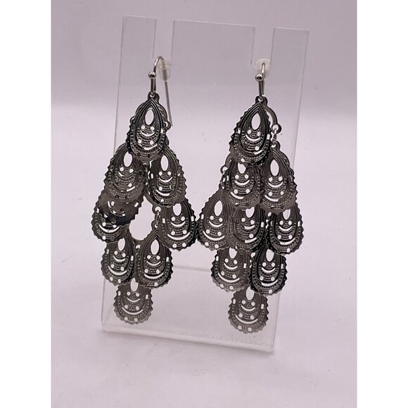 Chandelier Silver Tone Filigree Dangle Earrings - Picture 1 of 5